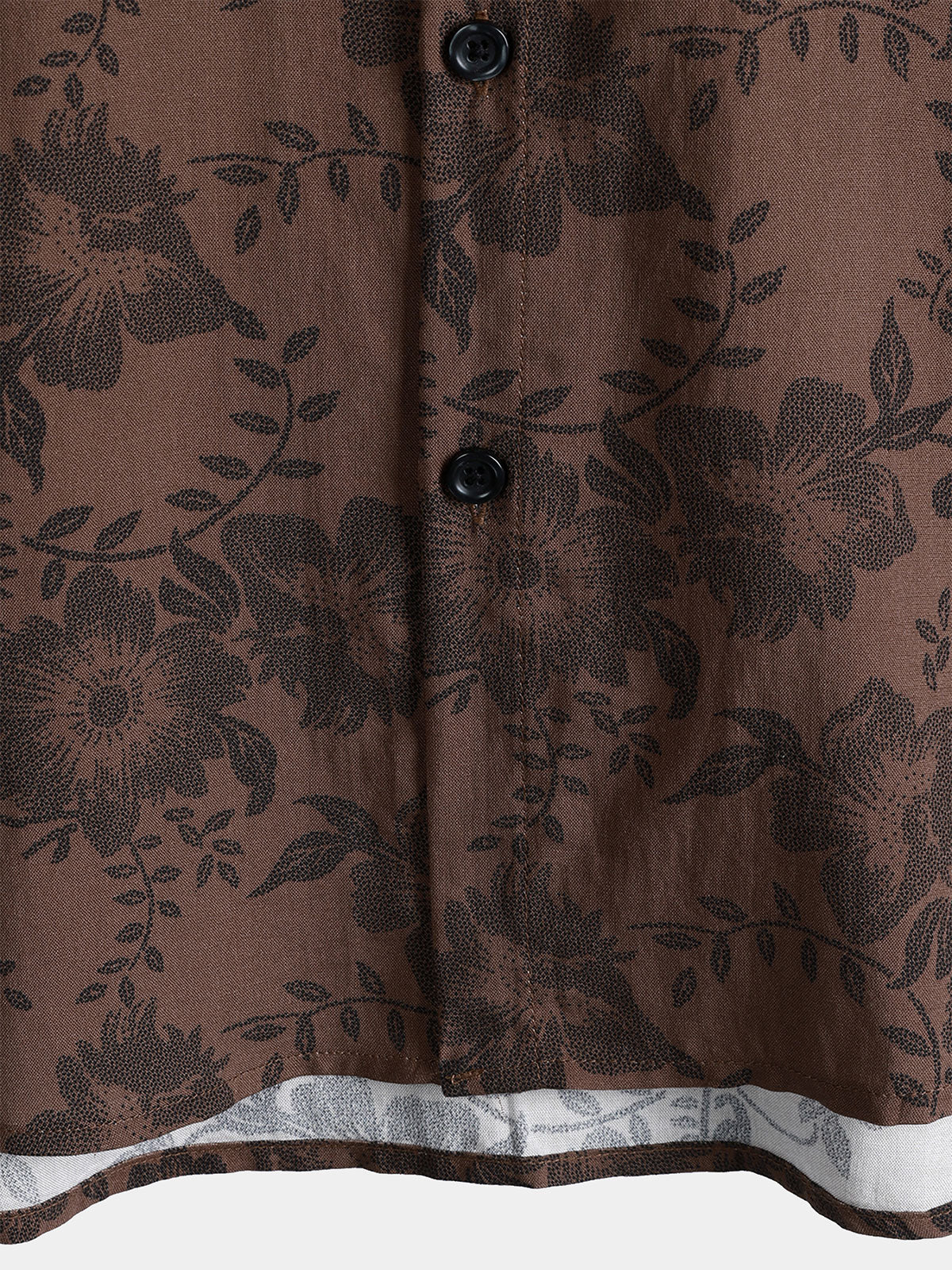 Camisa retro Brown floral Holiday Wear de manga corta para hombre