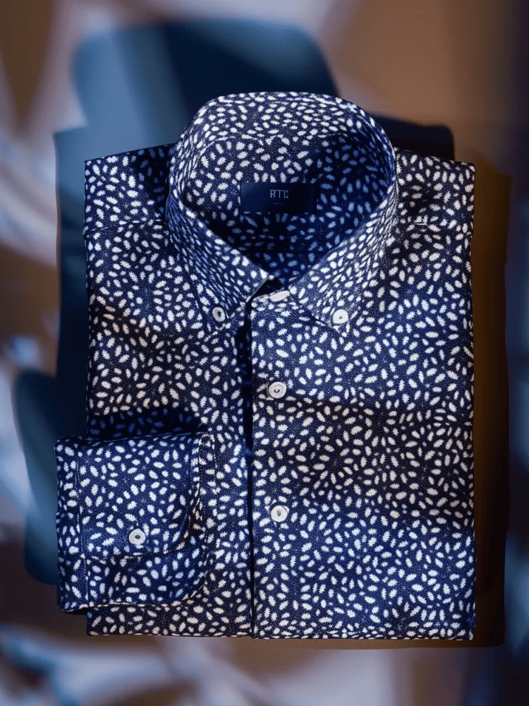 Camisa de lujo Romantic Contrast Color estampado de manga larga para hombre