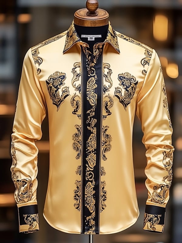 Camisa satén Luxe de manga larga con botones para hombre