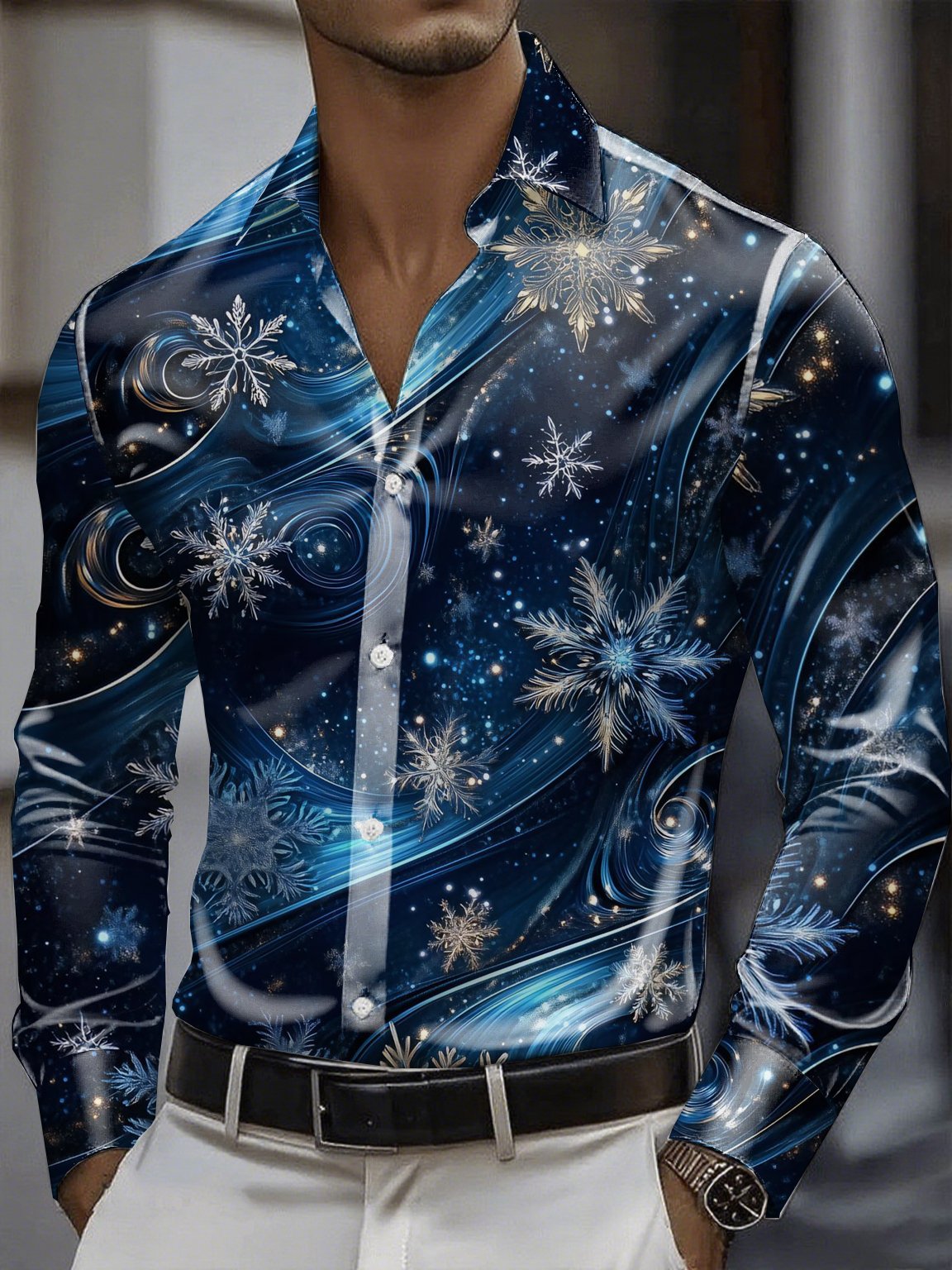 Camisa satén Luxe de manga larga con botones para hombre