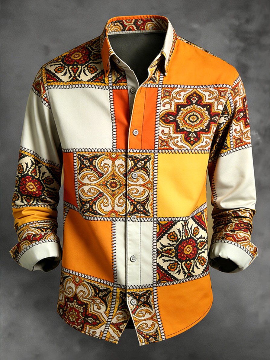 Camisa retro ejecutivo en bloques de color diseño de manga larga para hombre