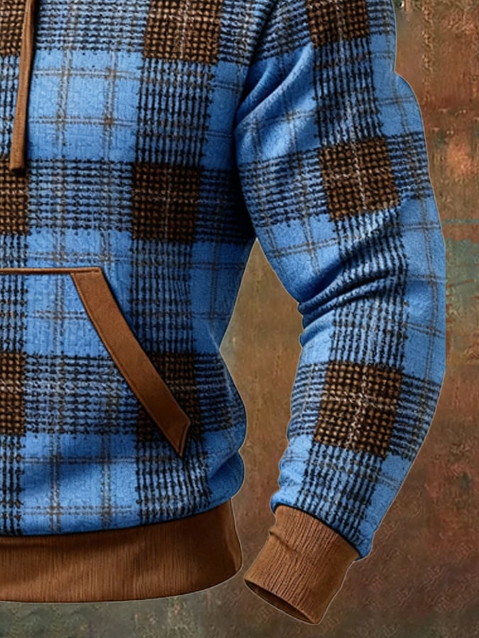Sudadera retro desgastado en bloques de color estampado casual de manga larga para hombre