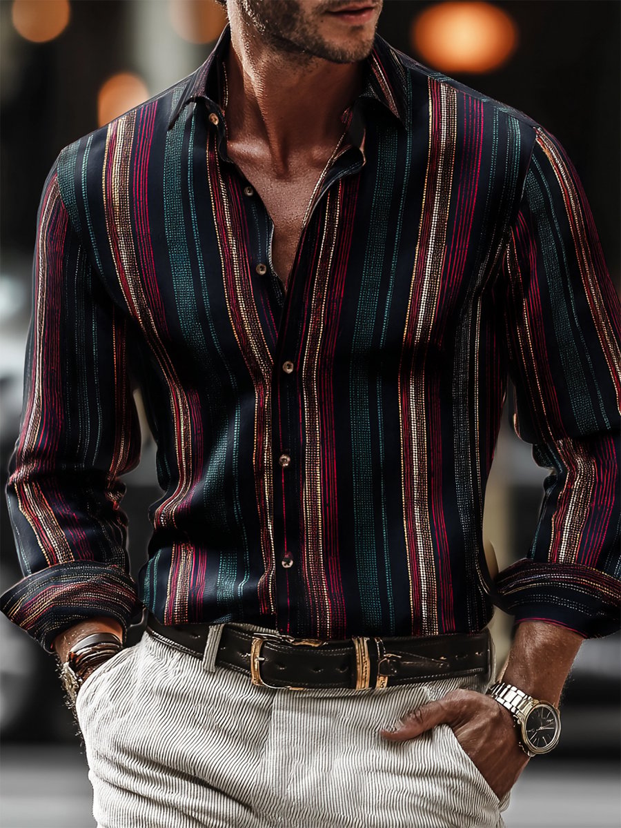 Camisa ejecutivo casual Strped estampado de manga larga para hombre