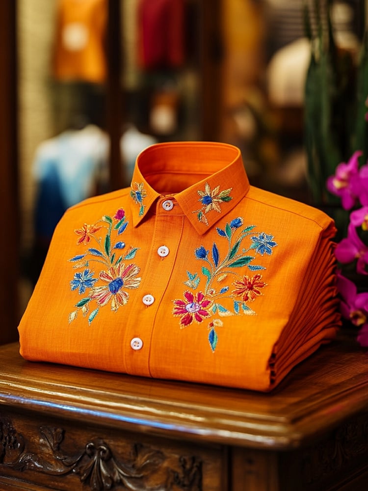 Camisa ejecutivo casual floral solapa de manga corta para hombre