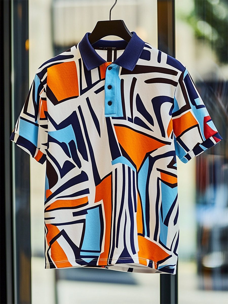 Camisa polo ejecutivo casual Bauhaus estampado Button de manga corta para hombre