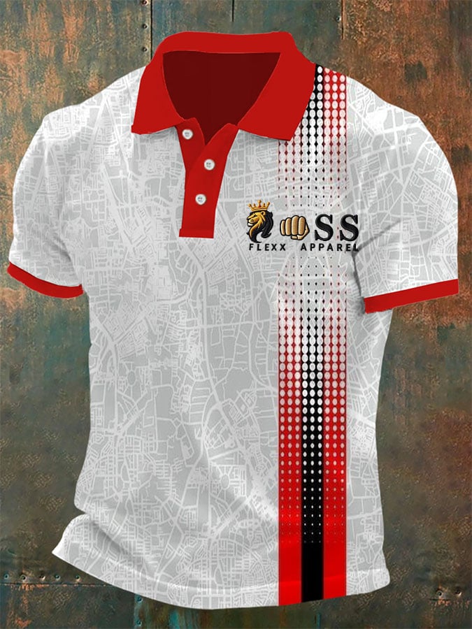 Camisa polo retro Letter Design estampado casual para hombre