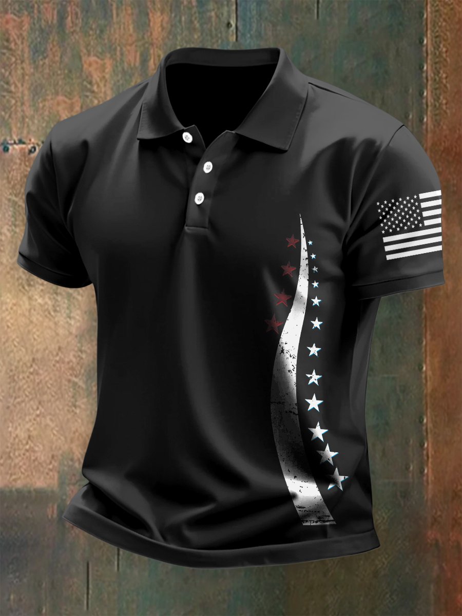 Camisa polo para exterior Independence Day American Flag Button de manga corta para hombre