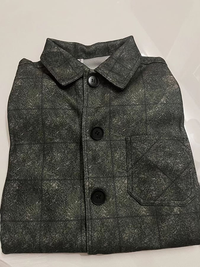 Chaqueta retro a cuadros para exterior bolsillo solapa de manga larga para hombre