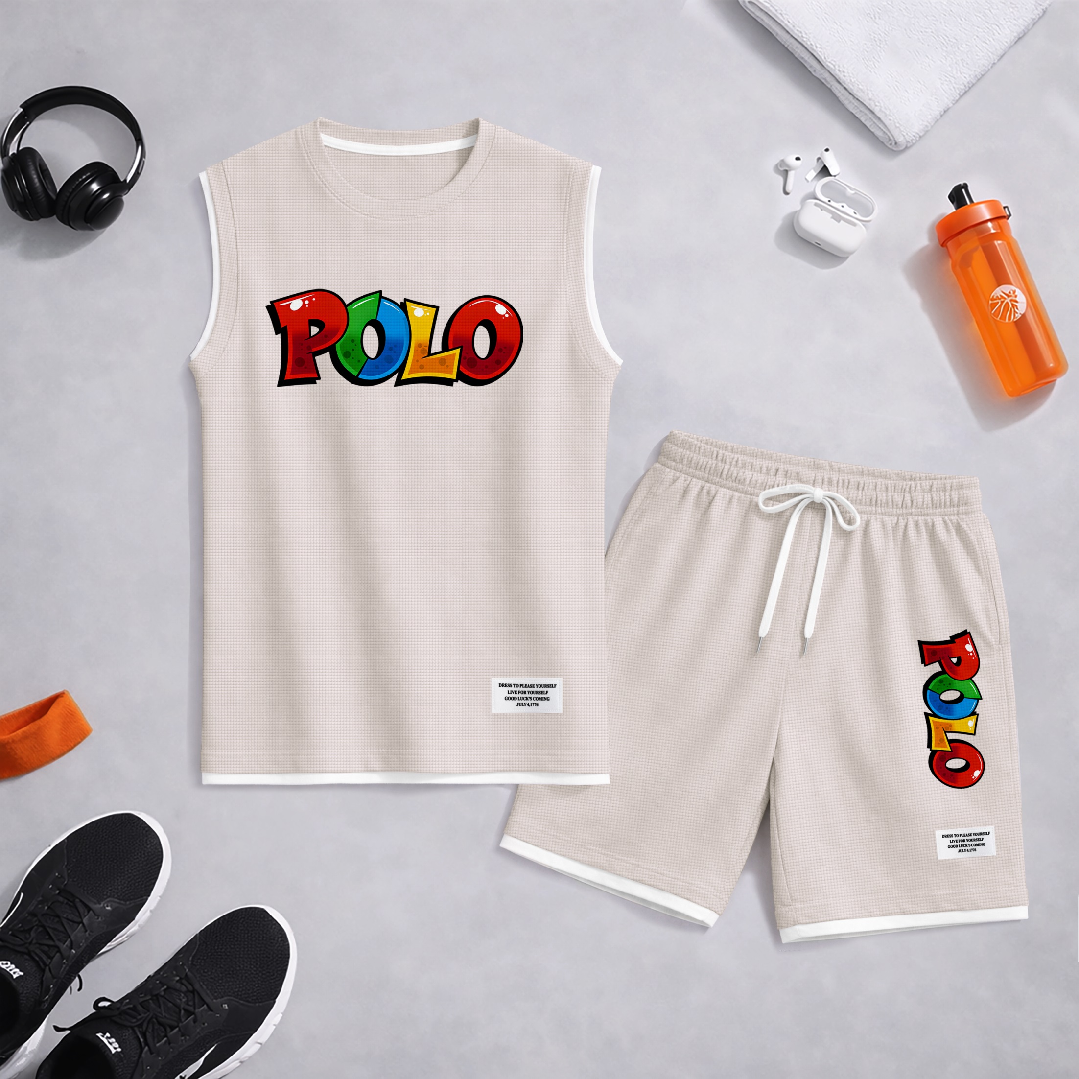 Shorts Graffiti Letter estampado Summer Set Sleeveless Tank Top & Matching Outfit, Lightweight casual Streetwear Athletic Set for Everyday & Holiday para hombre
