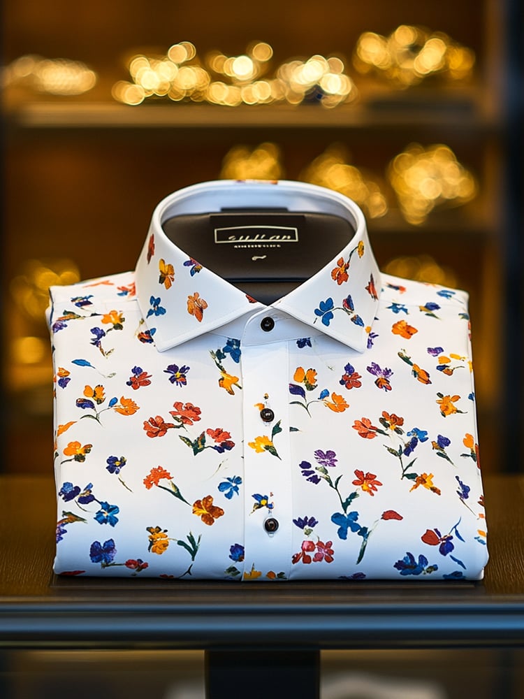 Camisa ejecutivo casual floral solapa de manga corta para hombre
