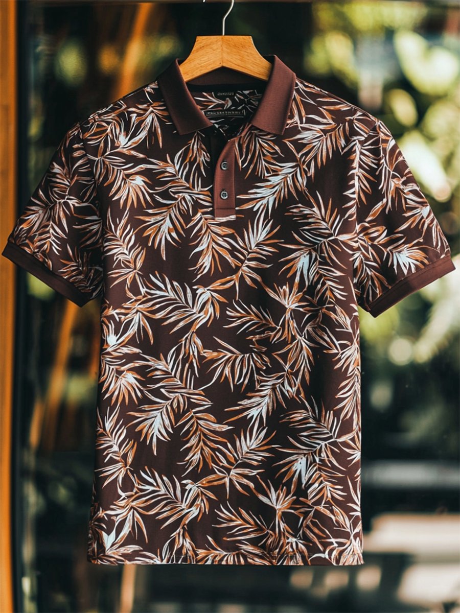 Camisa polo casual Festive floral estampado Button de manga corta para hombre