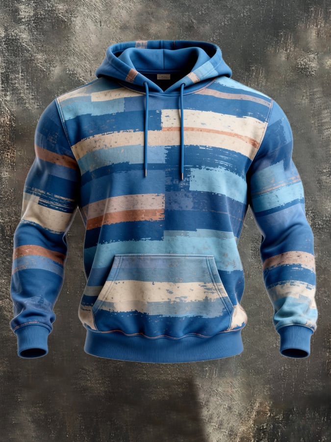 Sudadera retro desgastado en bloques de color estampado casual de manga larga para hombre