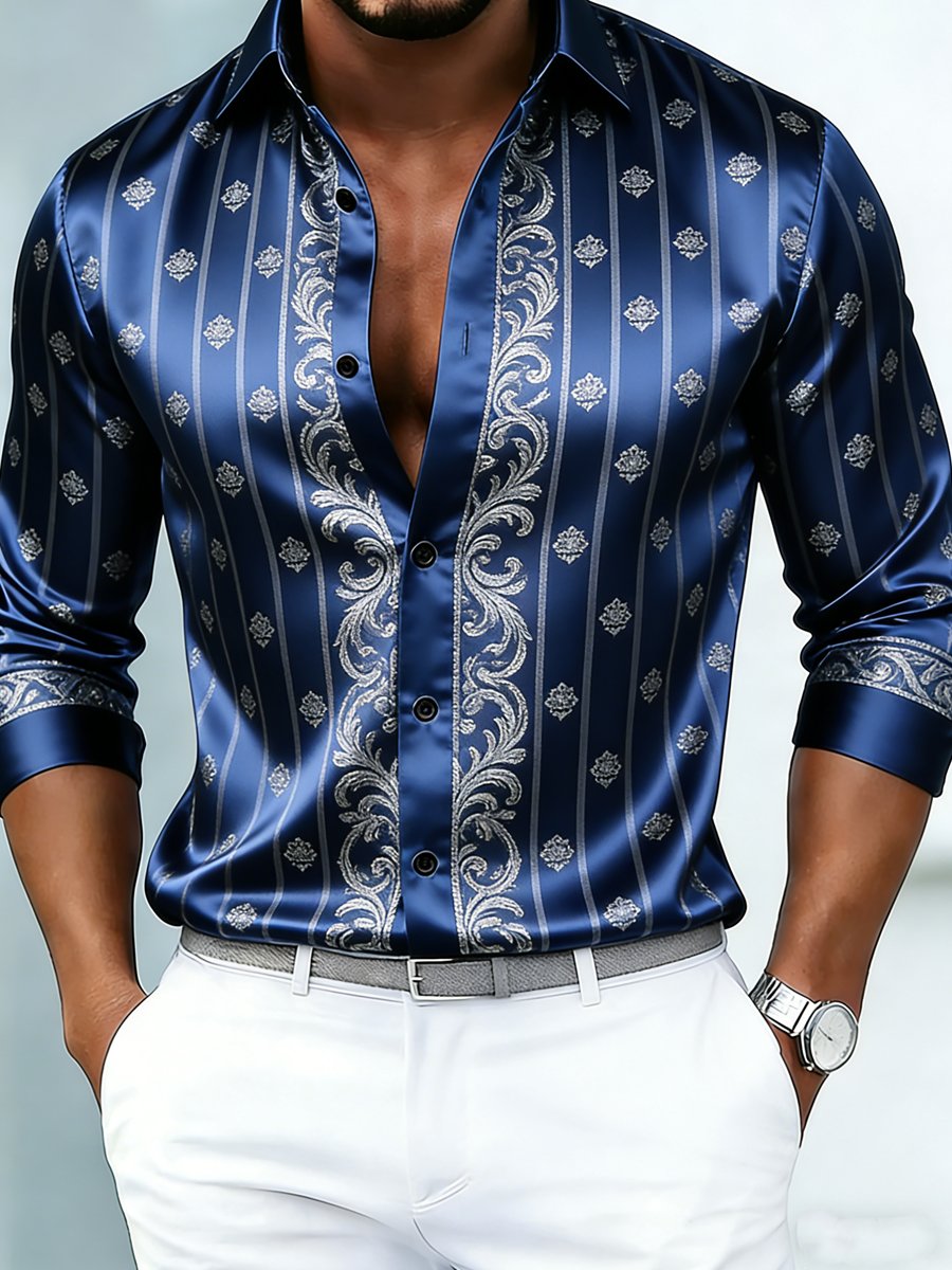 Camisa de lujo ejecutivo a rayas estampado de manga larga para hombre