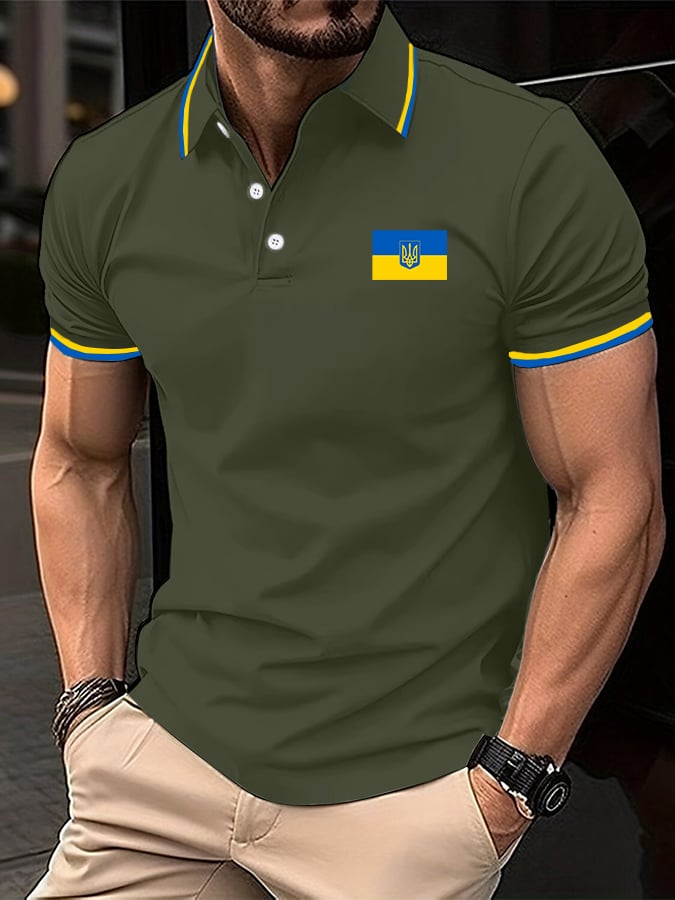 Camisa polo elegantee Contrast Color Ukrainian para hombre
