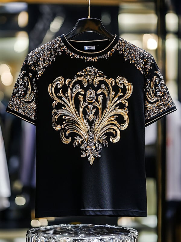 Camiseta ejecutivo Animal Sequin estampado de manga corta para hombre