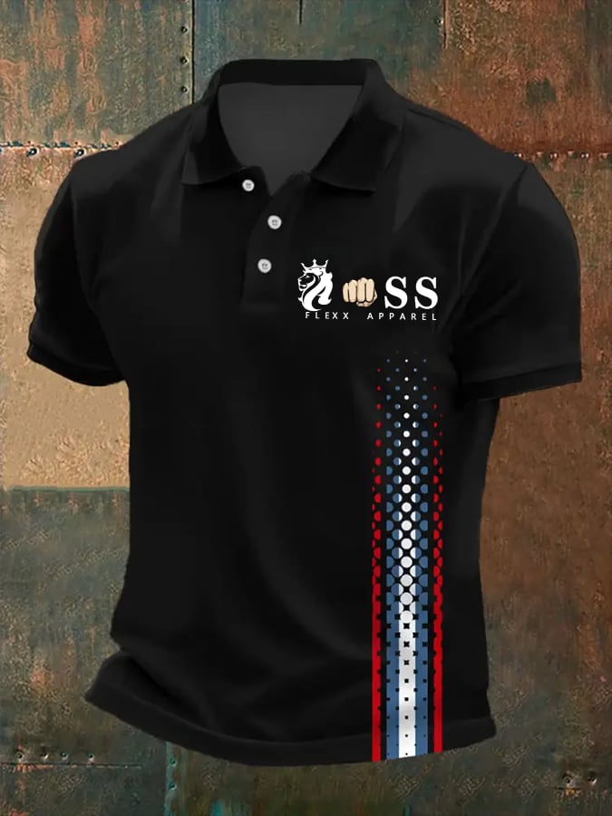 Camisa polo retro Letter estampado casual para hombre