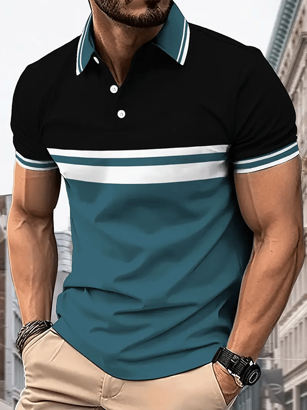 Camisa polo ejecutivo con botones de manga corta para hombre