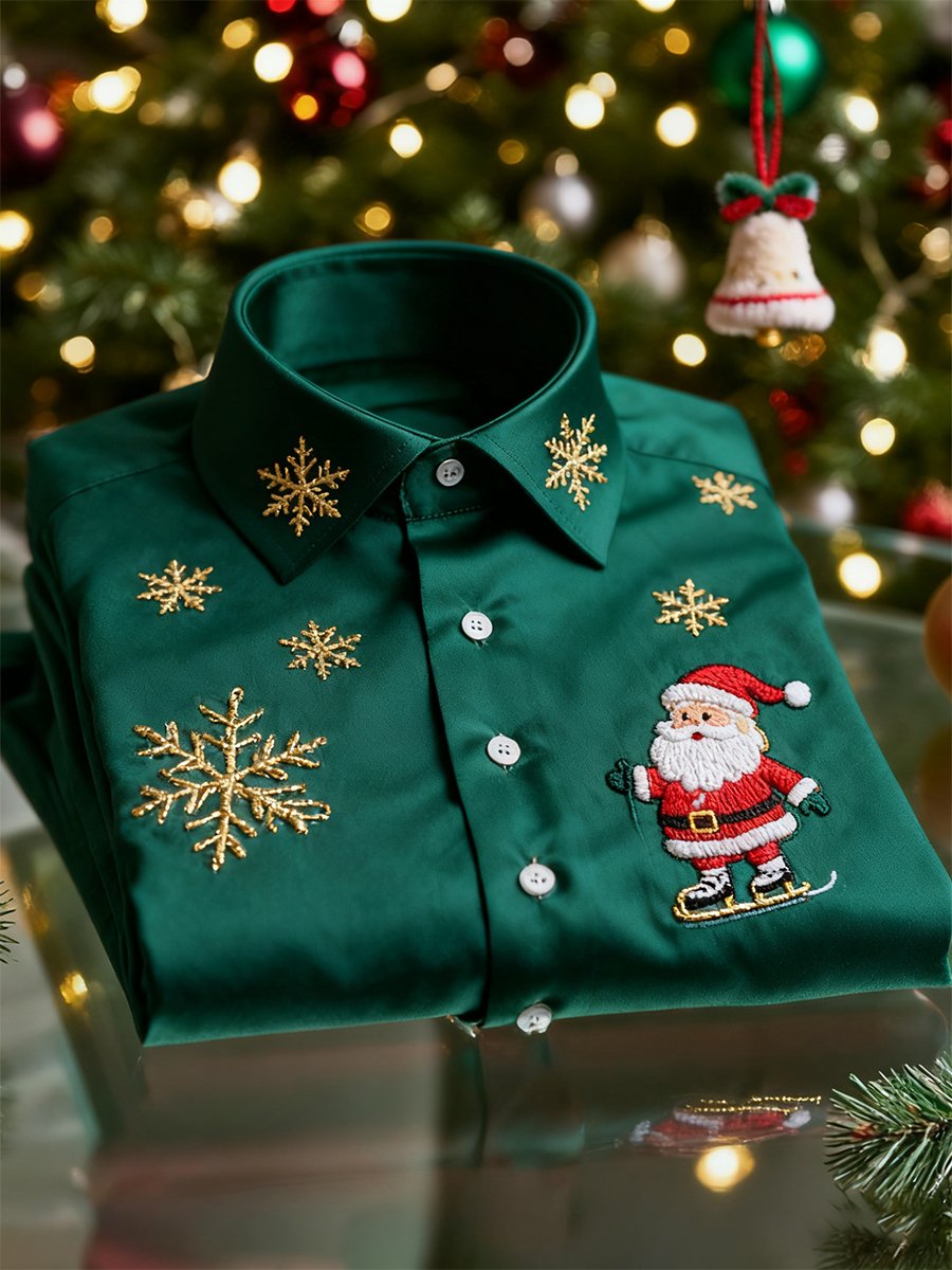 Camisa Christmas de manga larga con botones para hombre