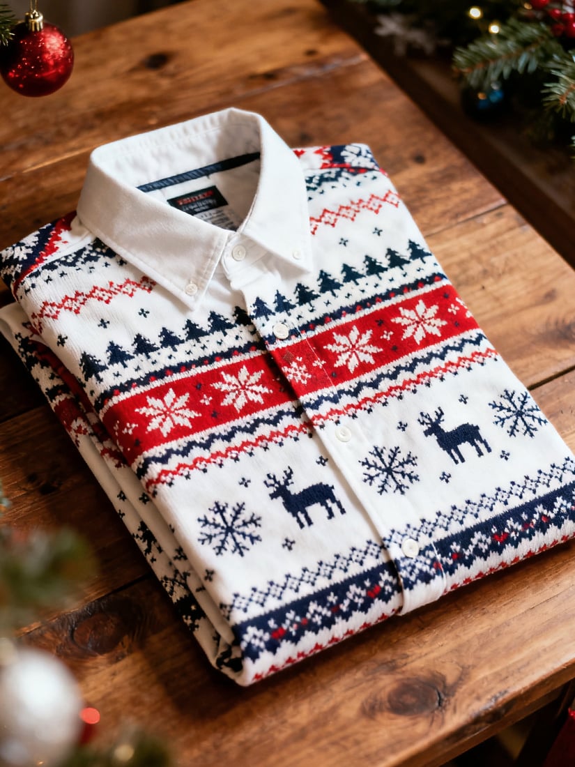 Camisa Christmas de manga larga con botones para hombre