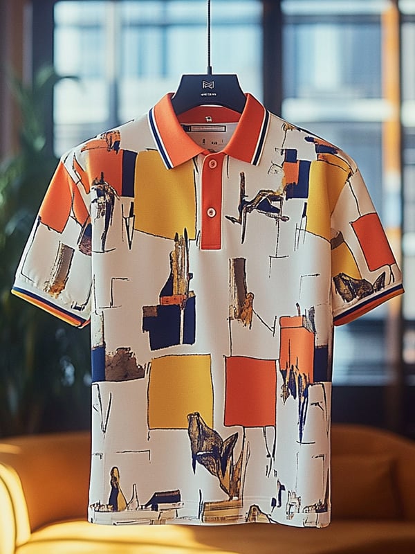 Camisa polo ejecutivo casual Bauhaus estampado Button de manga corta para hombre