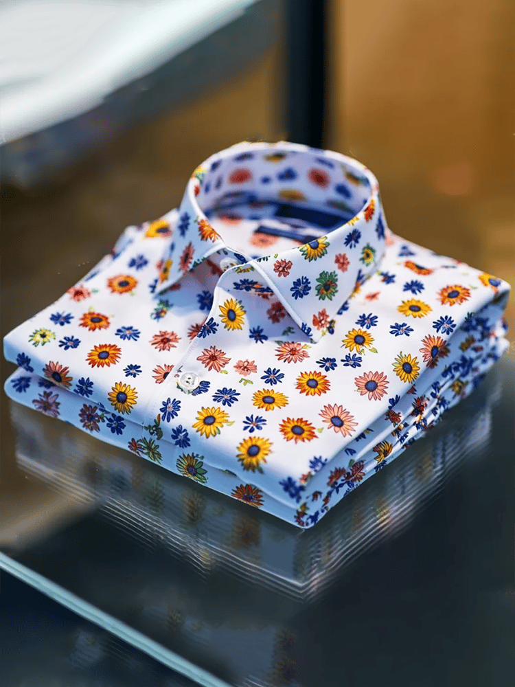 Camisa ejecutivo de lujo floral estampado de manga corta para hombre