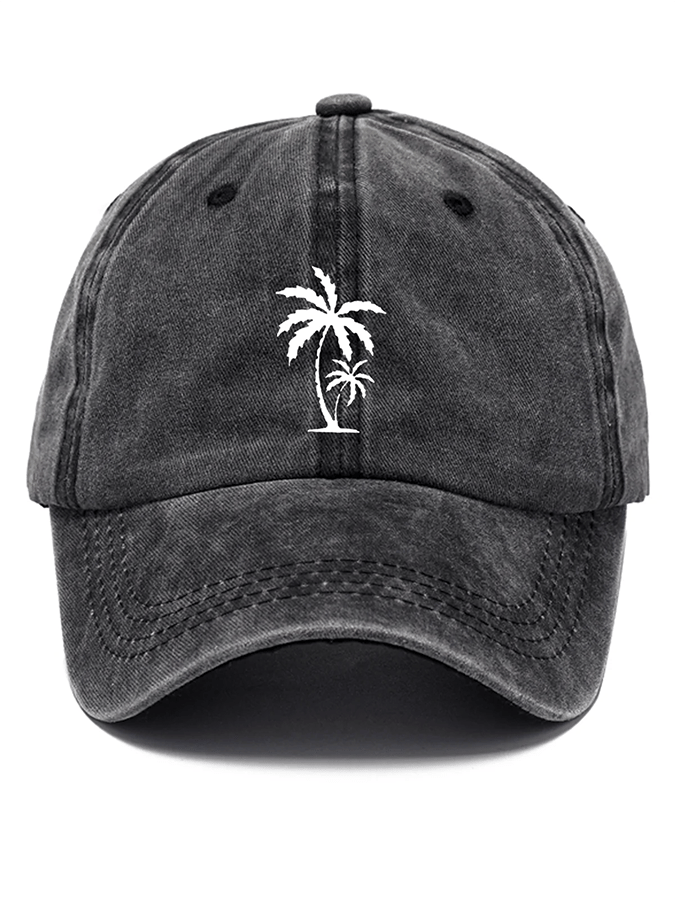 Unisex desgastado Washed de algodón Hawaiian Coconut Tree estampado Vacation casual Hat