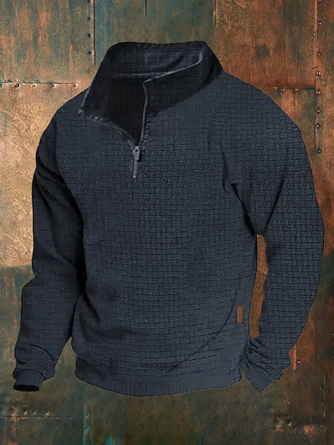 Sudadera de color sólido retro Half-Zip para hombre