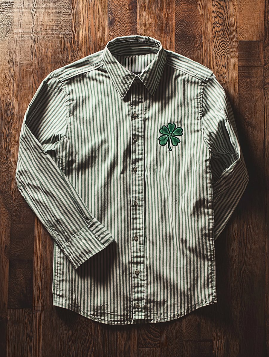 Camisa casual St. Patrick a rayas de manga larga para hombre