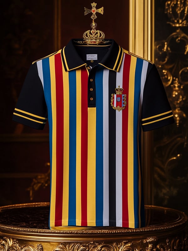 Camisa polo ejecutivo rayas Logo con botones de manga corta para hombre