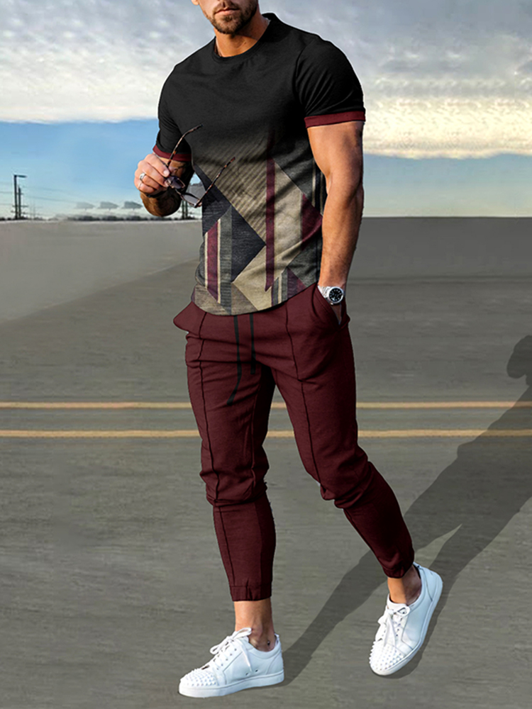 Camiseta Trendy Gradient Geometry estampado And pantalón Co-Ord