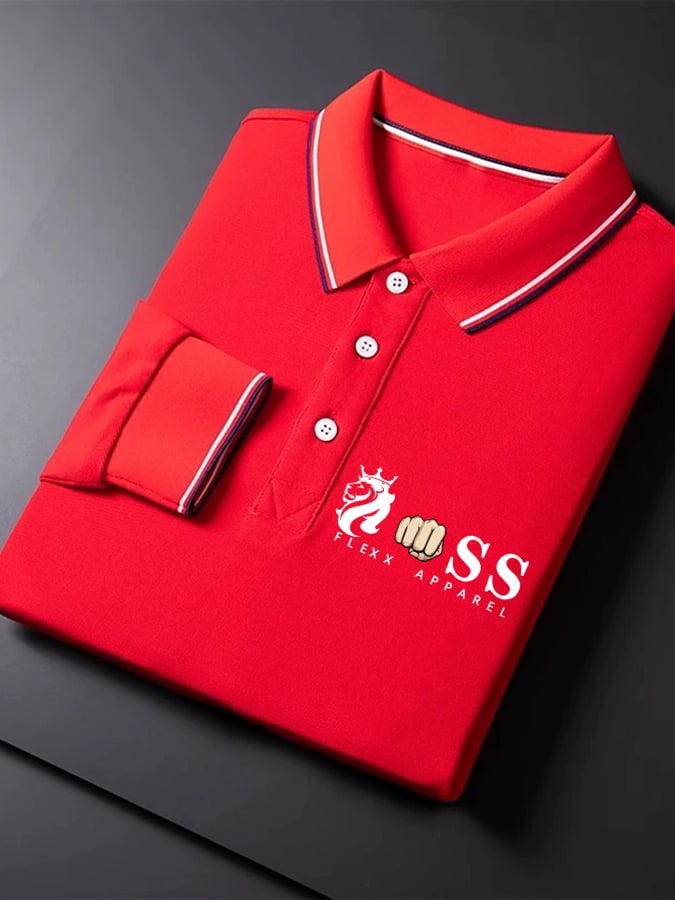 Camisa polo retro Letter Design ejecutivo de manga larga para hombre