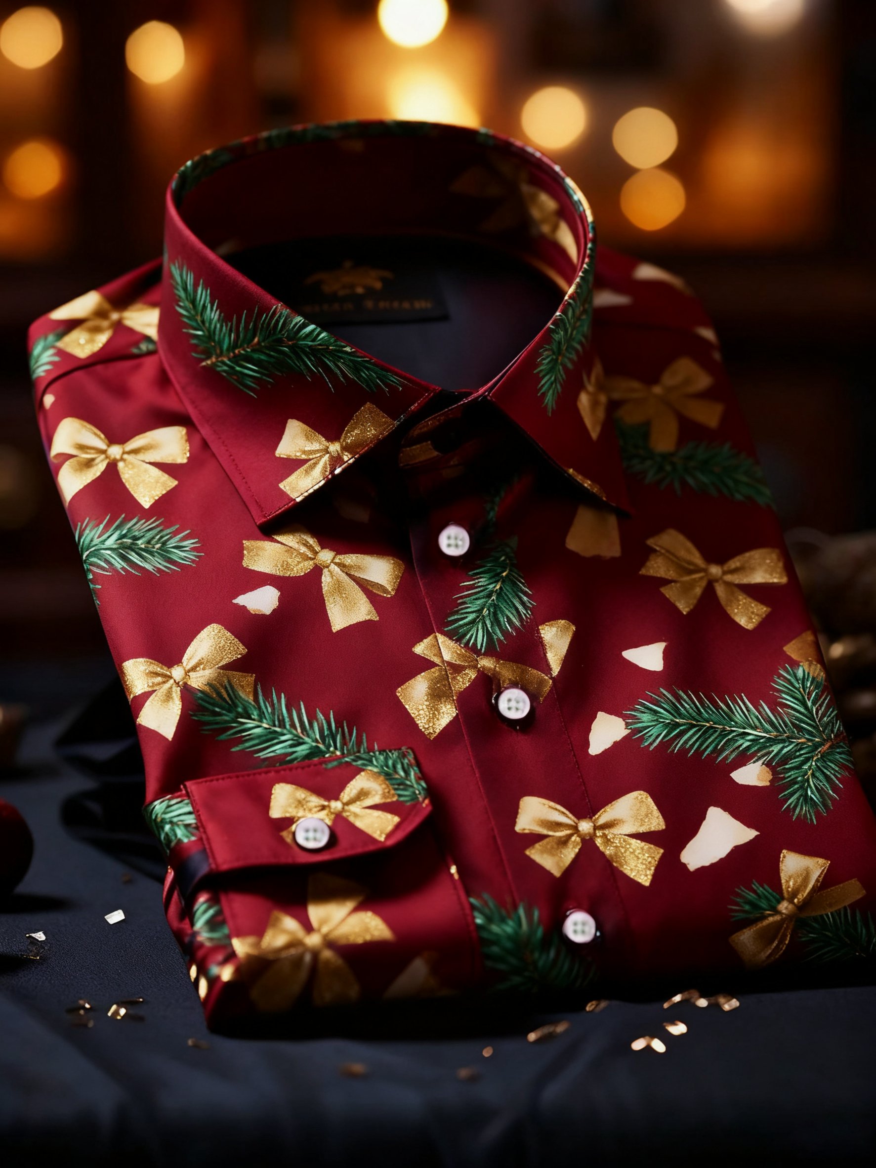 Camisa de lujo Christmas Party de manga larga con botones para hombre
