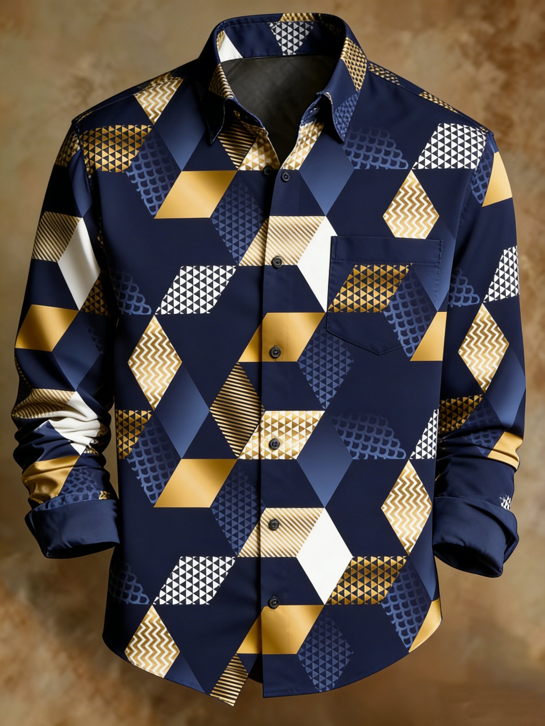 Camisa geométrico Color Abstract Art Blue para hombre