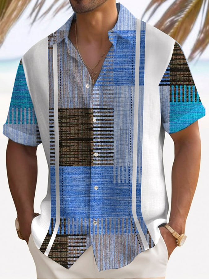 Camisa de moda Holiday Contrast estampado de manga corta para hombre