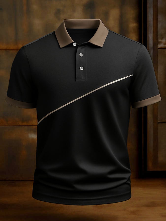 Camisa polo casual clásico Contrast Color estampado ejecutivo de manga corta para hombre