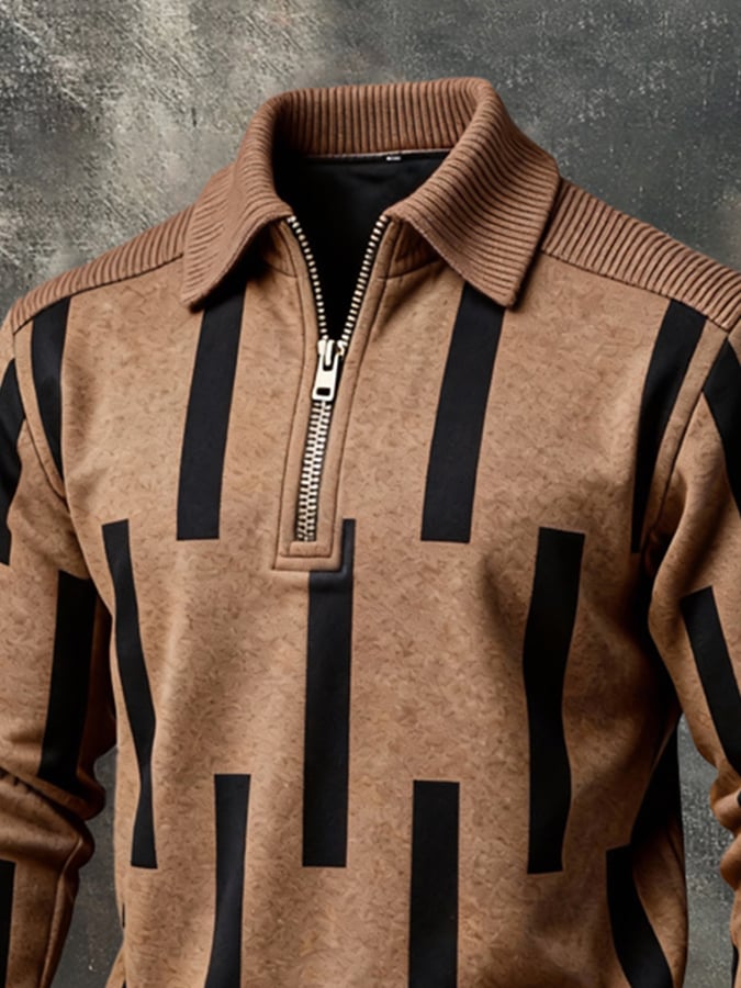 Sudadera retro en bloques de color estampado Color-Blocked con cierre para hombre