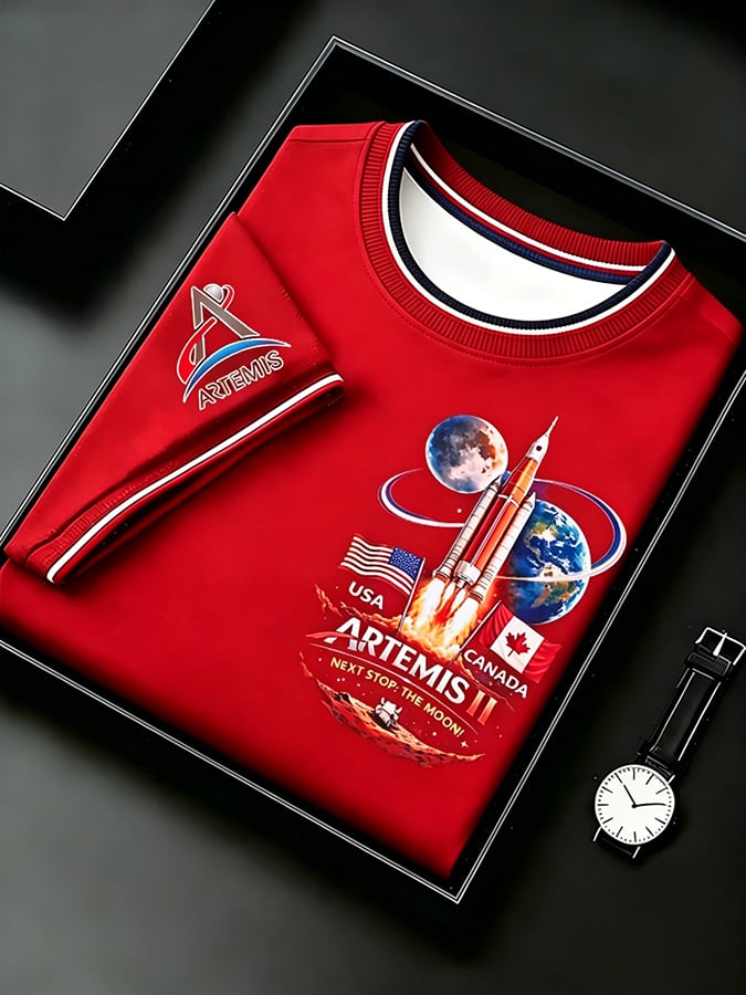 Camiseta Next Stop The Moon USA And Canada Artemis II 2026 Rocket Launch estampado para hombre