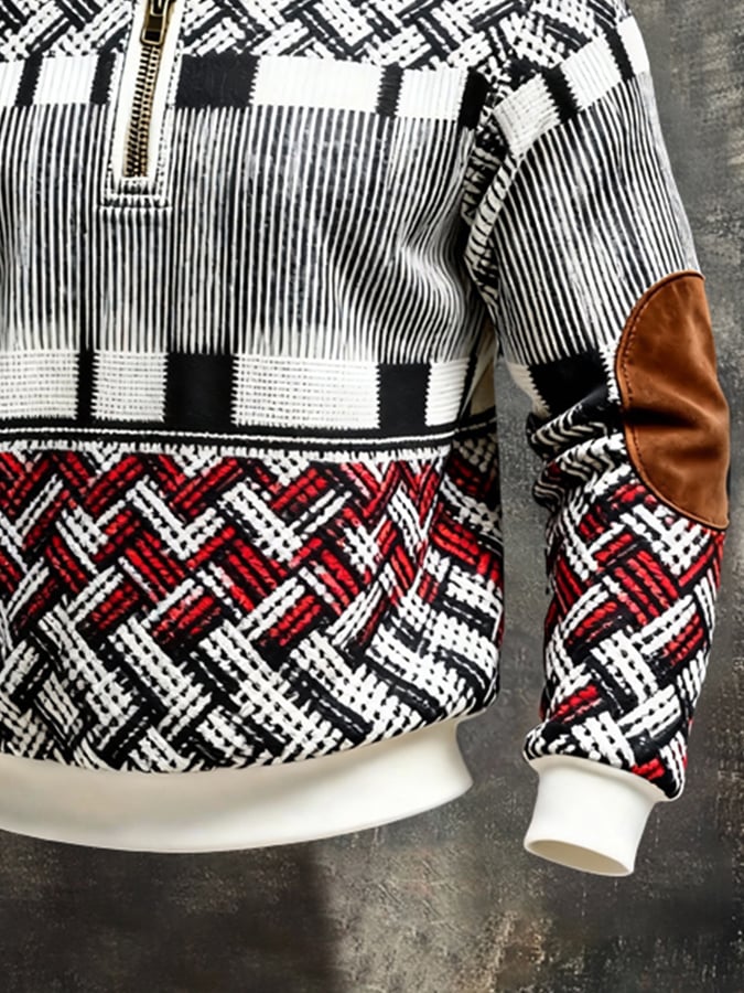 Sudadera retro en bloques de color estampado Color-Blocked con cierre para hombre