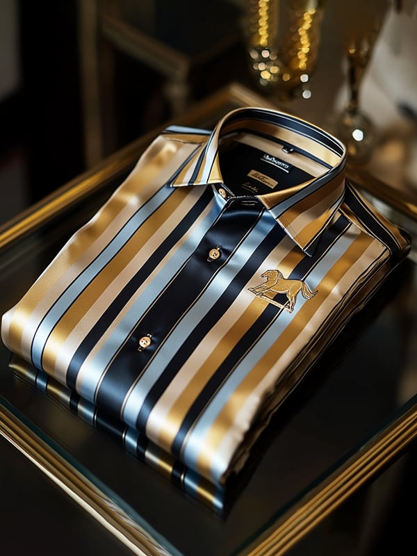 Camisa satén Luxe estampado de manga corta Button para hombre