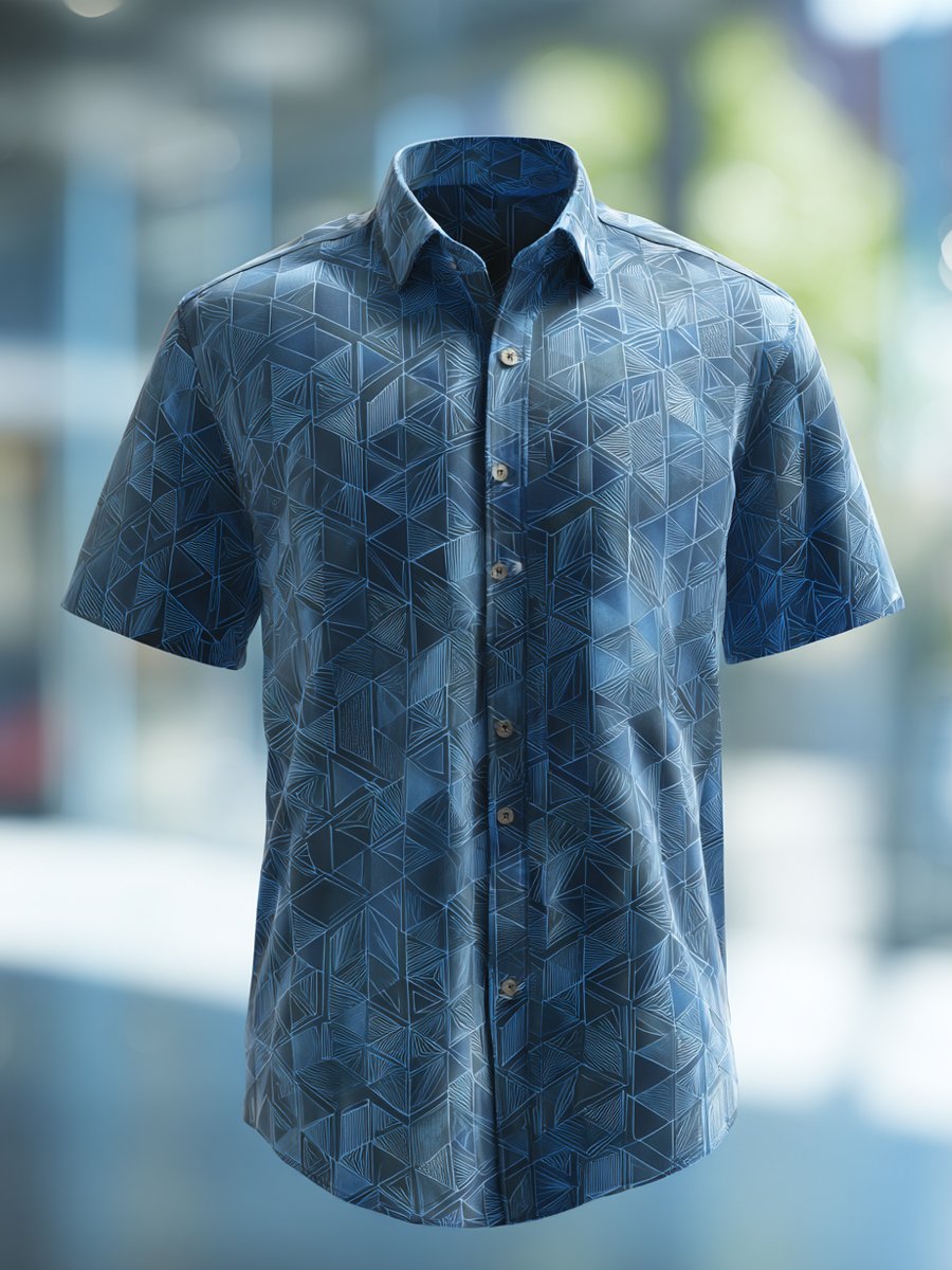 Camisa ejecutivo casual Art gráfico solapa de manga corta para hombre
