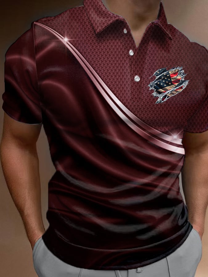 Camisa polo casual Independence Day Flag estampado para hombre
