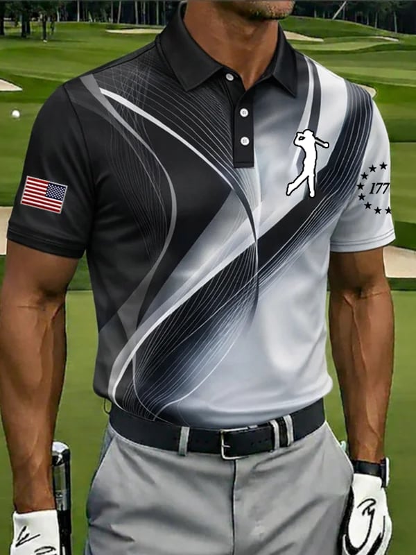 Camisa polo retro USA estampado Golf para hombre
