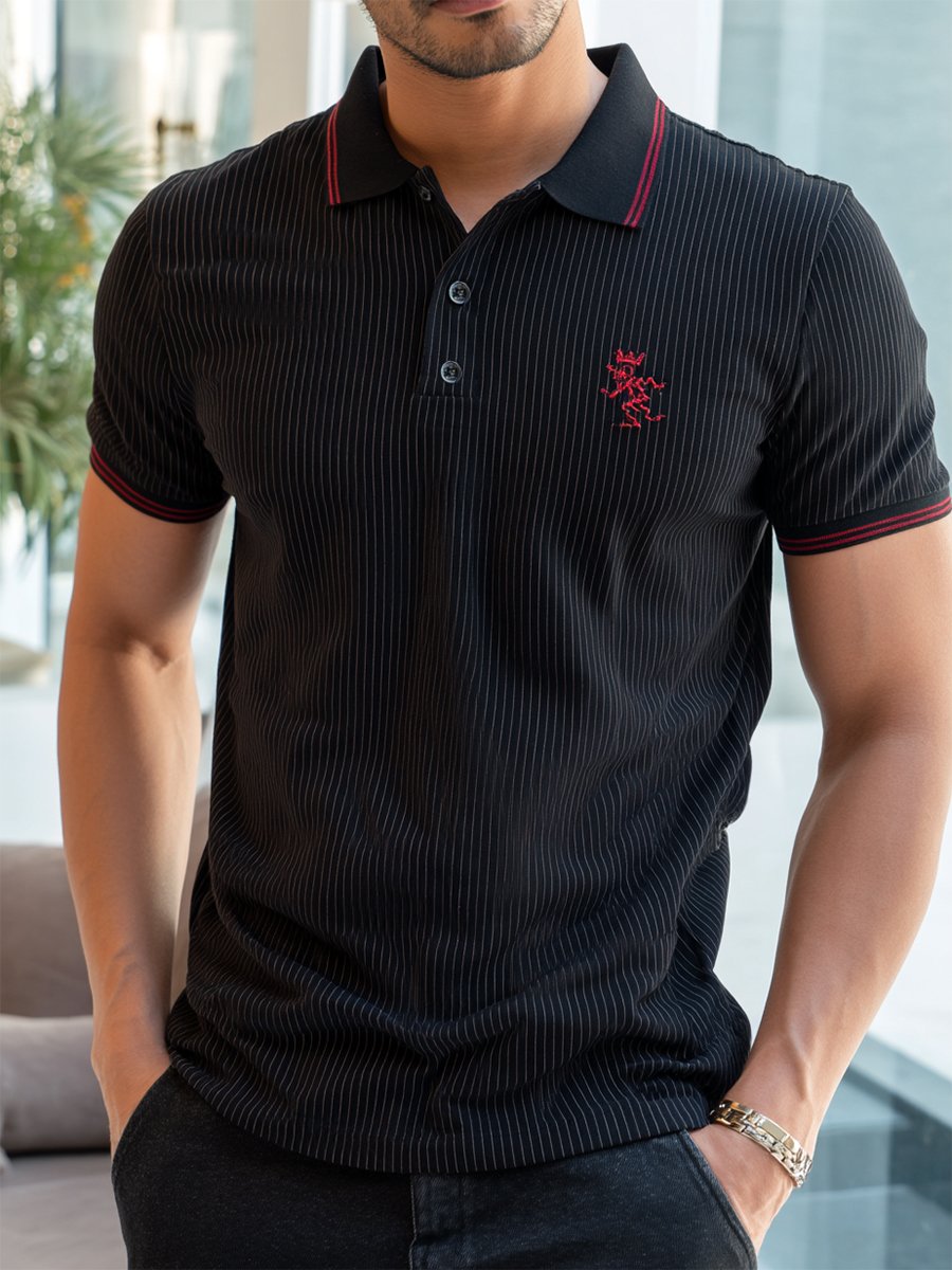 Camisa polo ejecutivo casual a rayas Button de manga corta para hombre