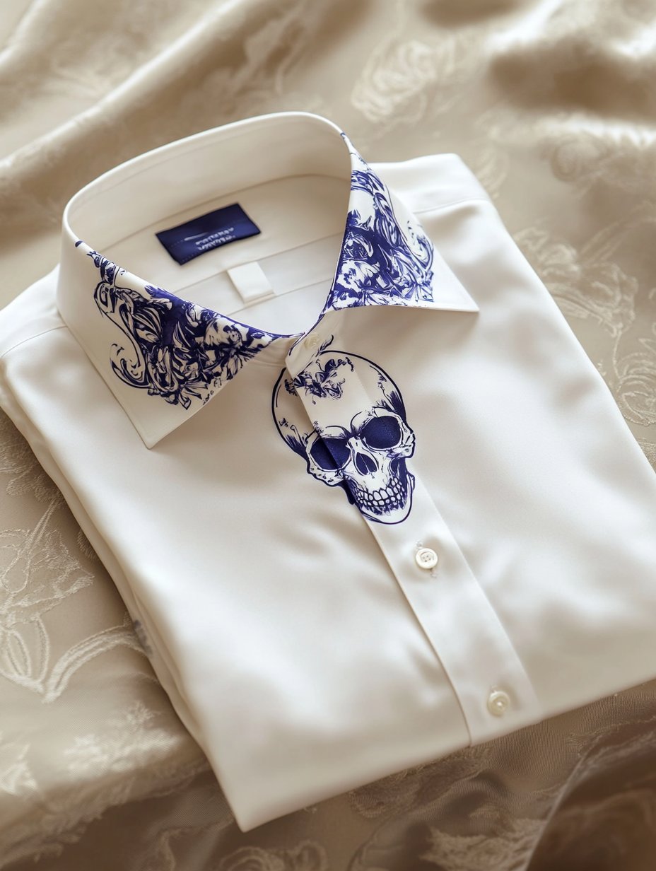 Camisa ejecutivo casual skull solapa de manga corta para hombre