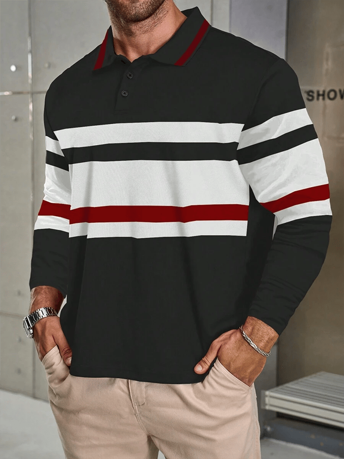 Camisa polo a rayas ejecutivo casual de manga larga para hombre