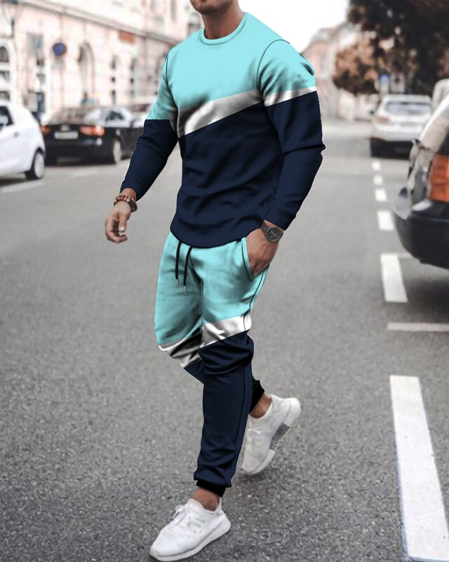 Casual color matching de manga larga sports set 004 para hombre