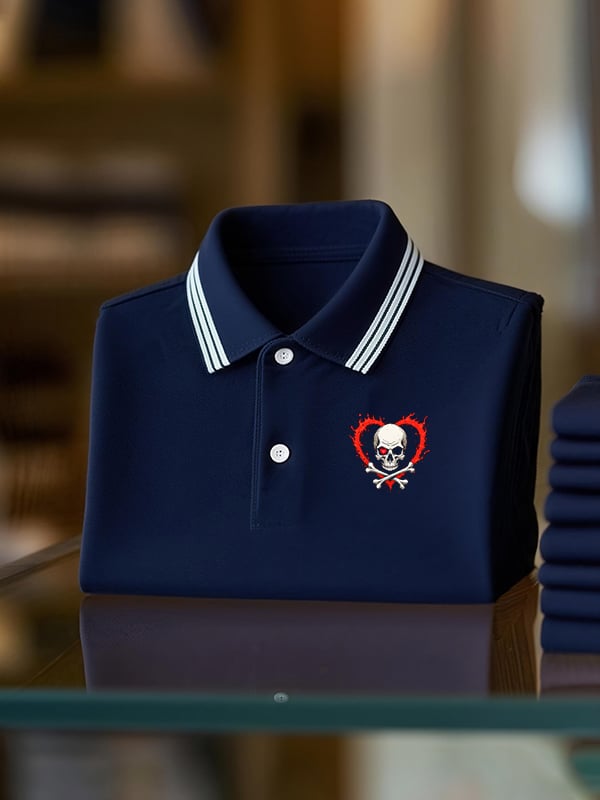 Camisa polo clásico ejecutivo Skull Logo Button de manga corta para hombre