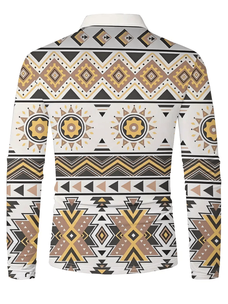 Camisa polo retro ejecutivo rayas estampado de manga larga para hombre