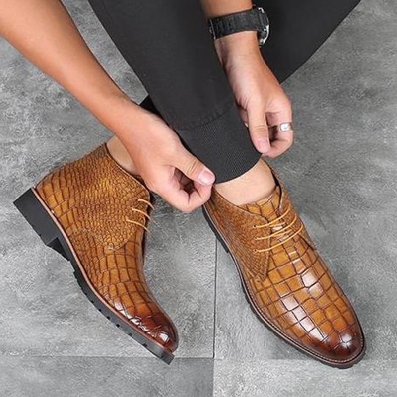 Botas casual Front Lace Up Crocodile diseño cuero para hombre