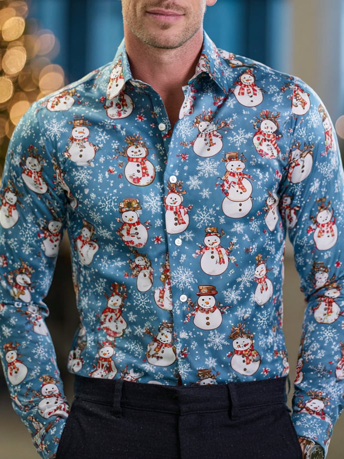 Camisa ejecutivo Christmas estampado de manga larga para hombre